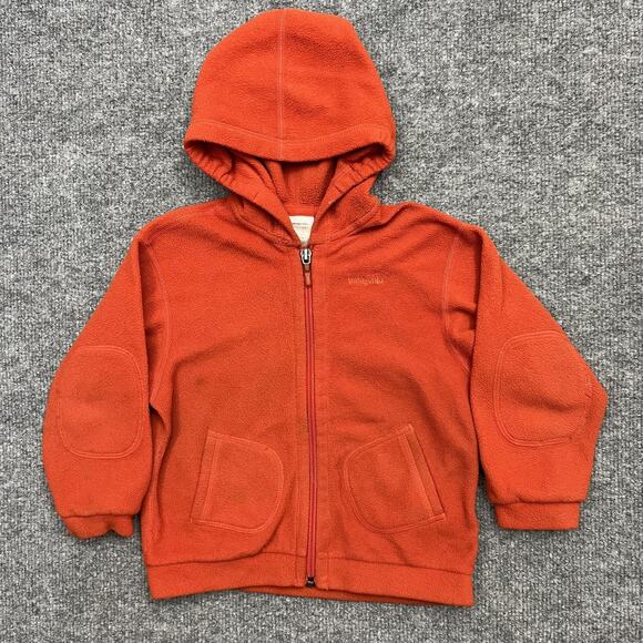 Patagonia Fleece Hoodie Jacket Baby 24M Orange Full Zip Hooded Polyester Cozy - Picture 1 of 10